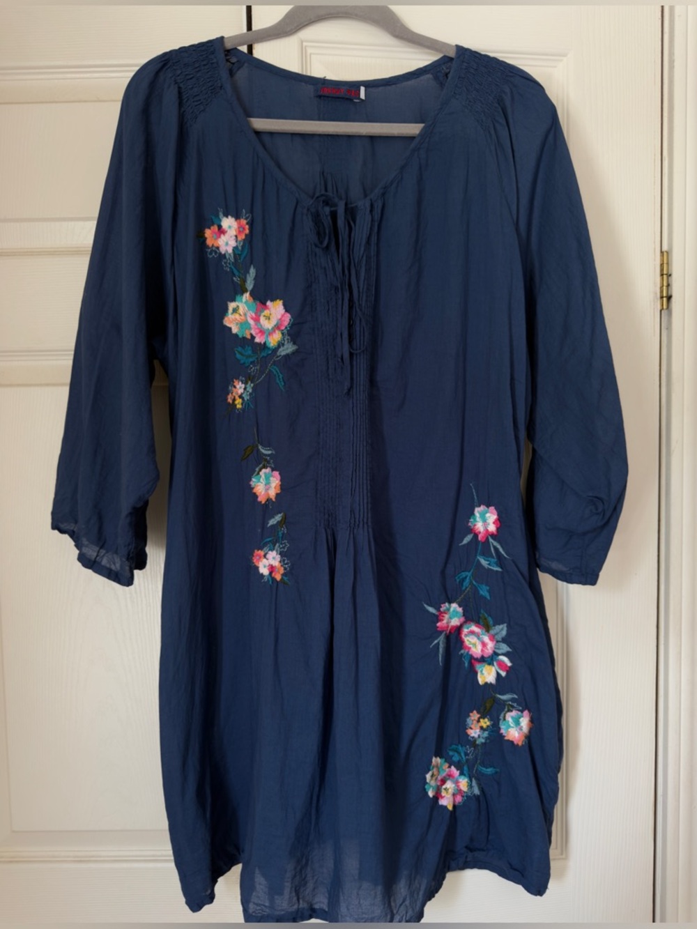 Johnny Was Navy Floral Embroidered Tunic Dress